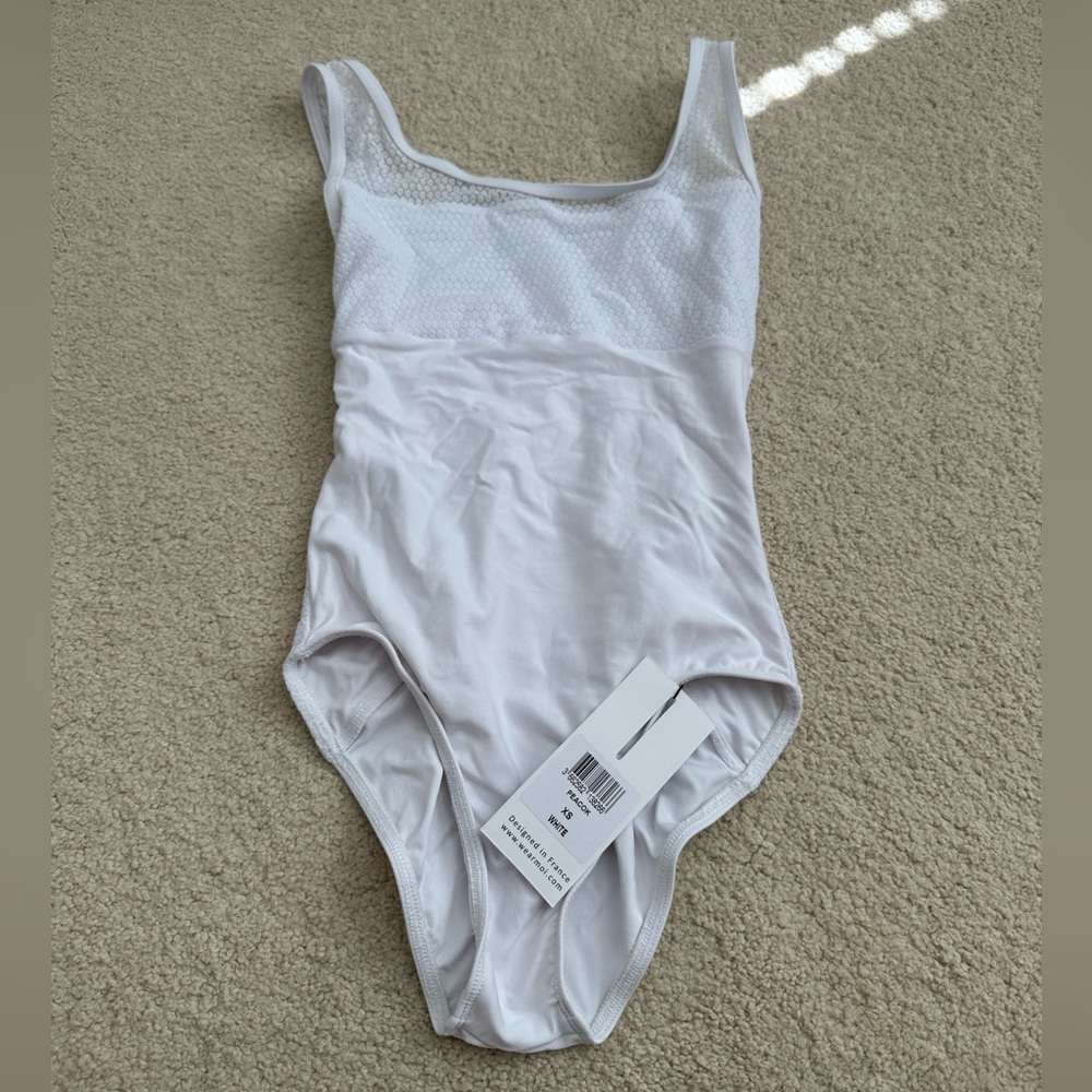 Wear Moi Peacok White Lave Overlay Leotard